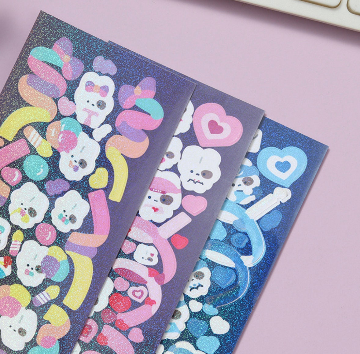 Kawaii deco sticker, ribbon animal sticker, journal, scrapbook sticker